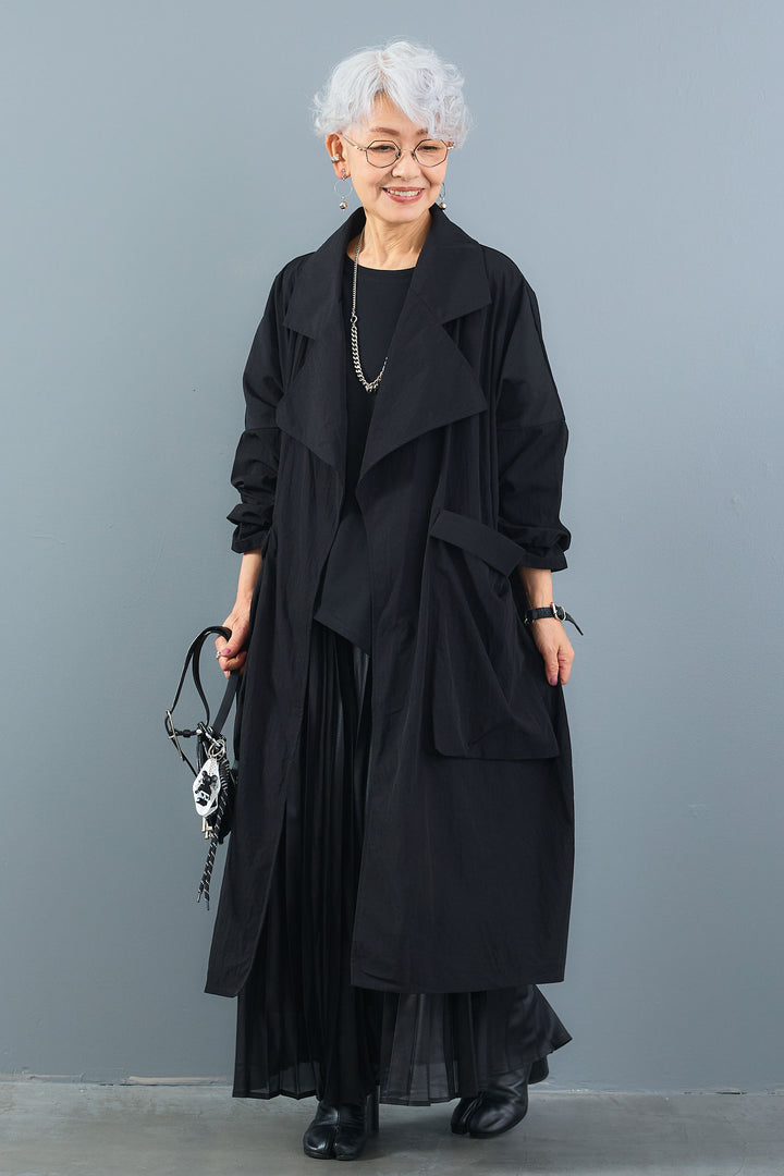 【SET】アシンメトリーロンT+ワッシャートレンチライクライトコート+レザーライクプリーツスカート(3set)