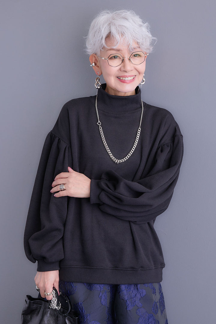 【SET】ボリュームスリーブモックネックプルオーバー+ジャガードフラワースカート(2set)