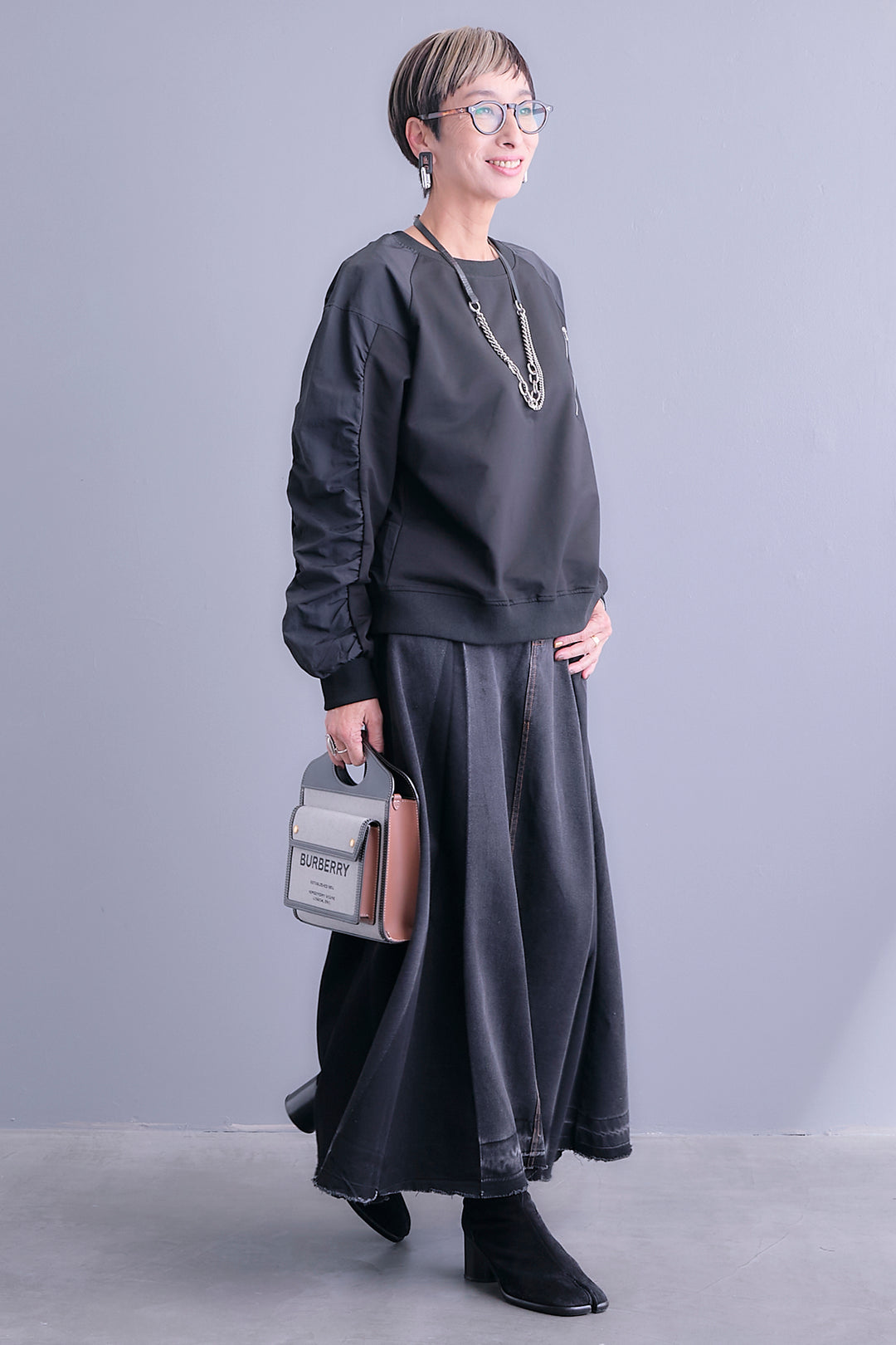 【SET】フロントZIPシャーリングスリーブトップス+プリーツタックデニムスカート(2set)
