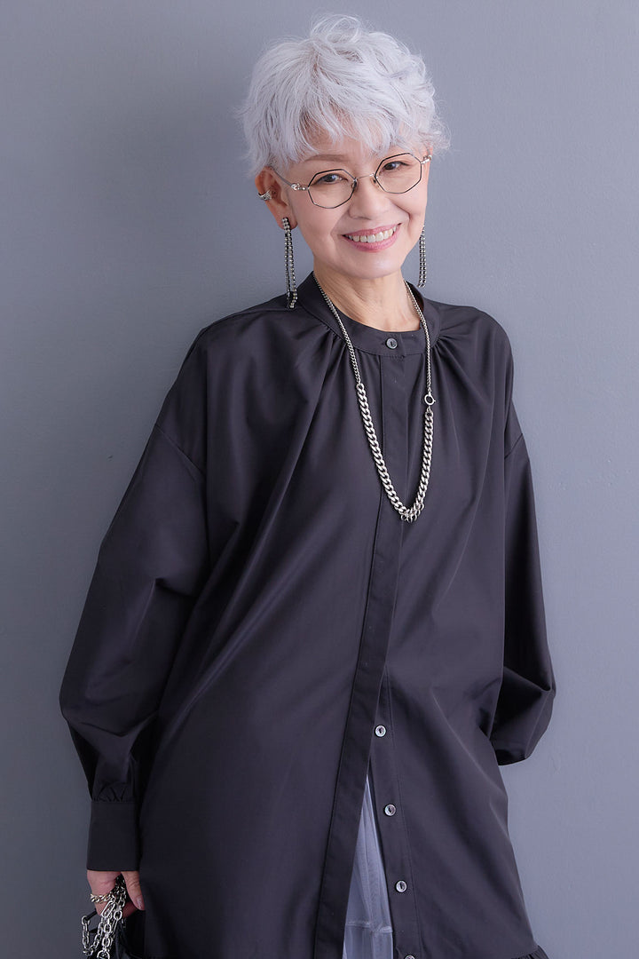 【SET】ボリュームスリーブバックシャンワンピース+フリルチュールティアードスカート(2set)