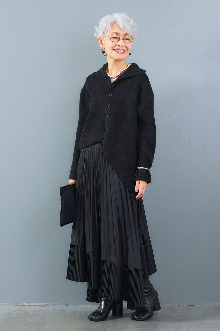 【SET】アシメハイネックボタンニット+アシンメトリープリーツスカート(2set)