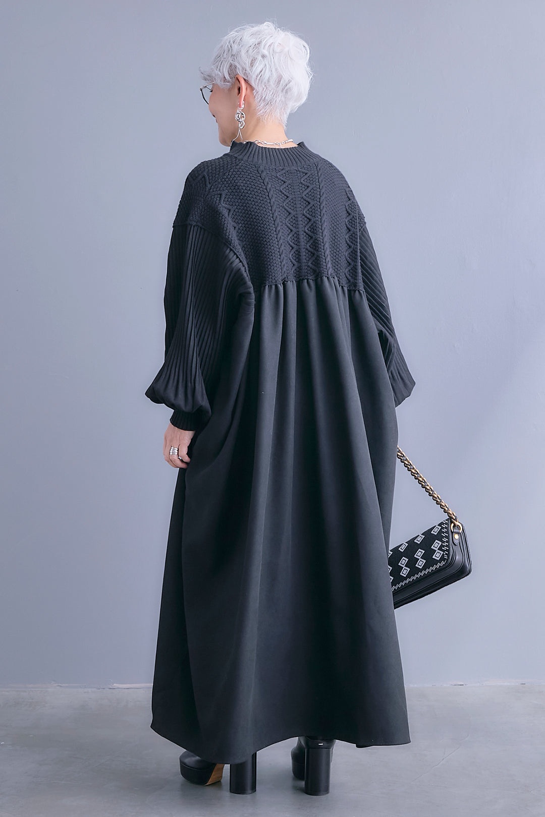 【予約】コーデュロイ×ニットコンビキーネックワンピース