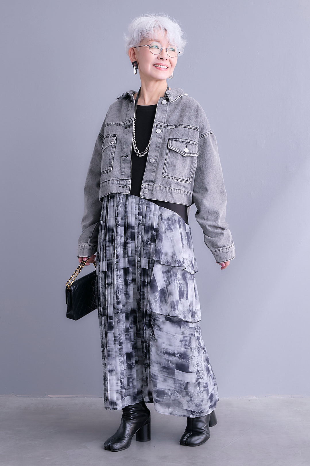 【SET】10ozライトデニムショートジャケット+アシメフラワープリーツドッキングワンピース(2set)