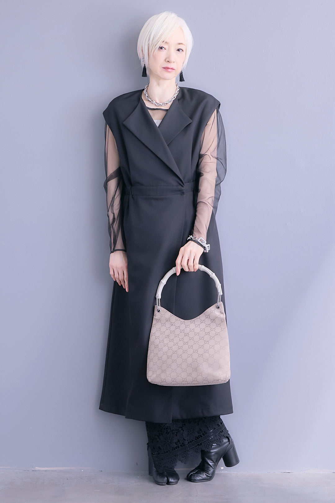 【予約】ジレワンピース×チュールトップスSET