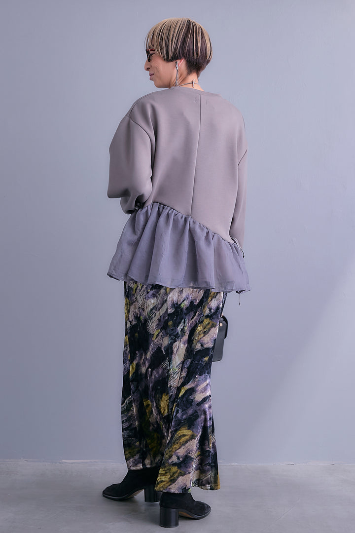 【SET】アシメペプラムオーガンジートップス+ベロアニュアンスアートスカート(2set)