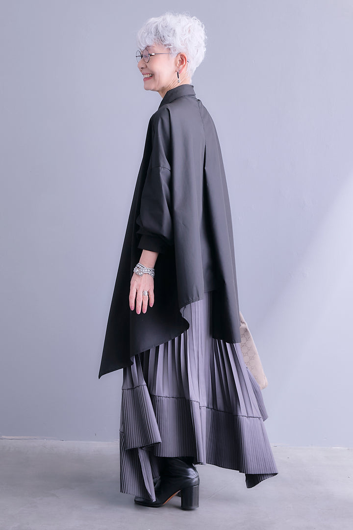 【SET】アシンメトリーロングシャツ+アシンメトリープリーツスカート(2set)