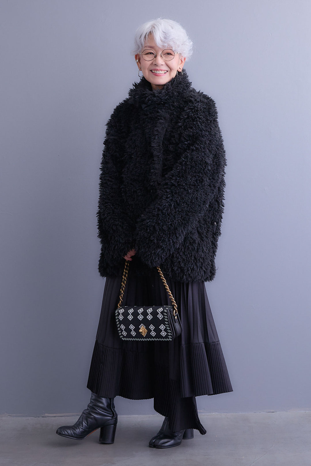 【SET】アシンメトリーロンT+プードルボア2WAYカラーコート+アシンメトリープリーツスカート(3set)