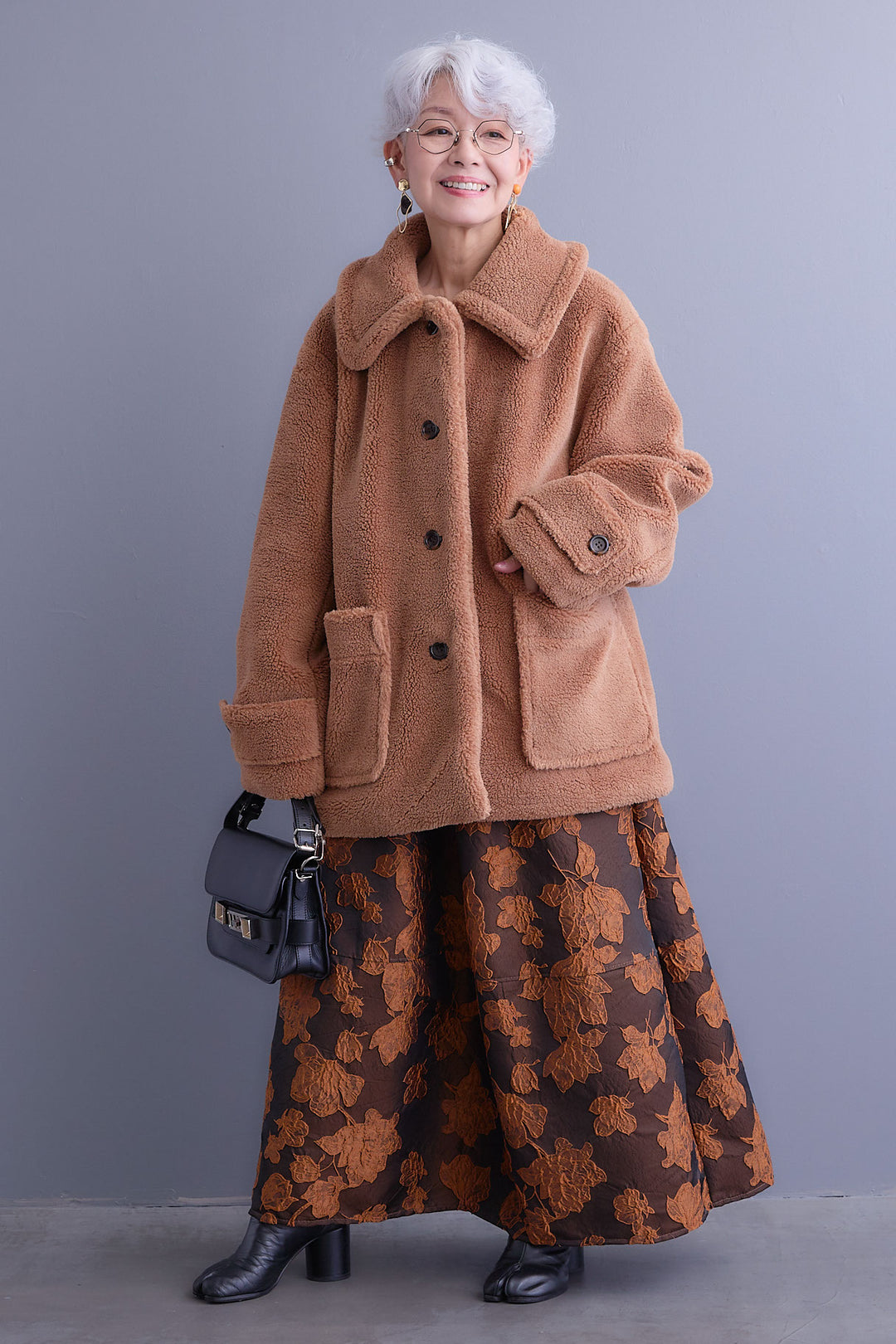 【SET】テディボアフラットカラーコート+ジャガードフラワースカート(2set)