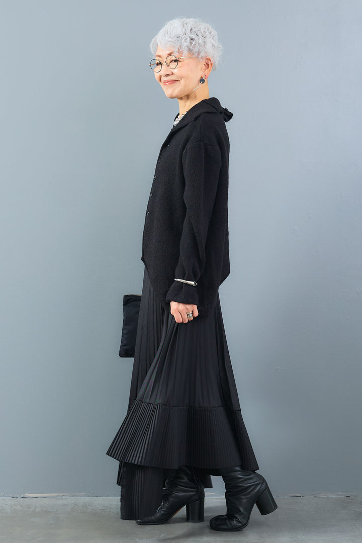 【SET】アシメハイネックボタンニット+アシンメトリープリーツスカート(2set)