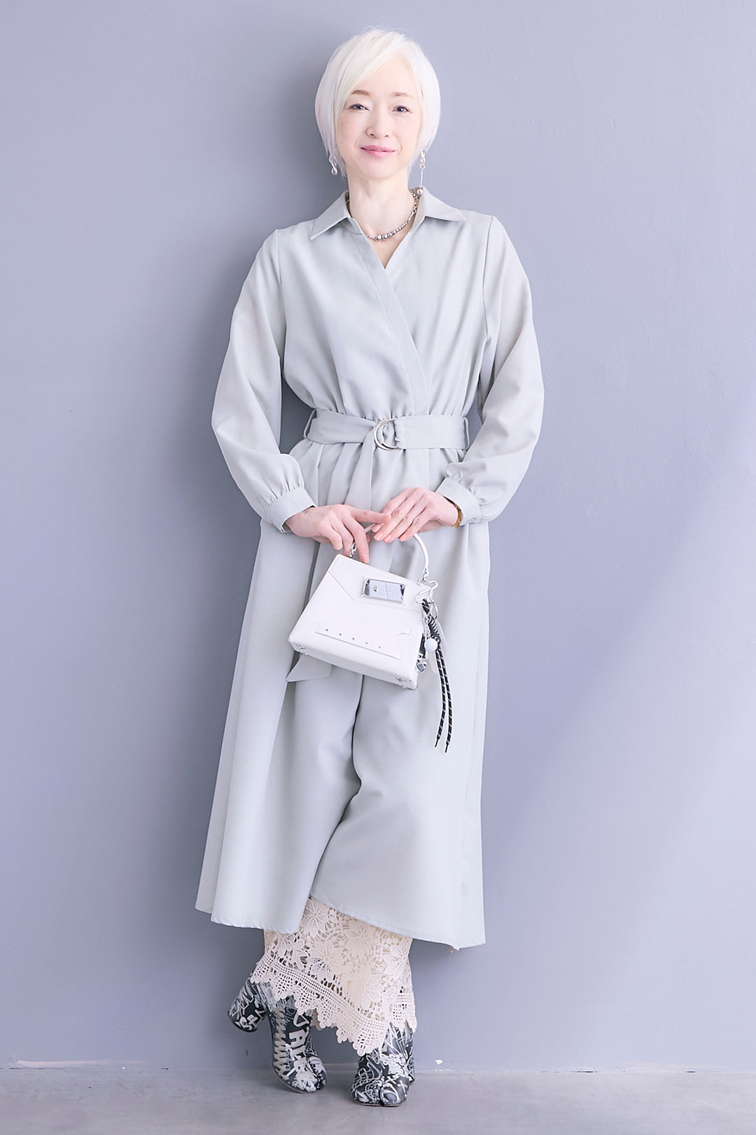 【SET】スキッパーカシュクールシャツワンピース+ケミカルレースパンツ(2set)