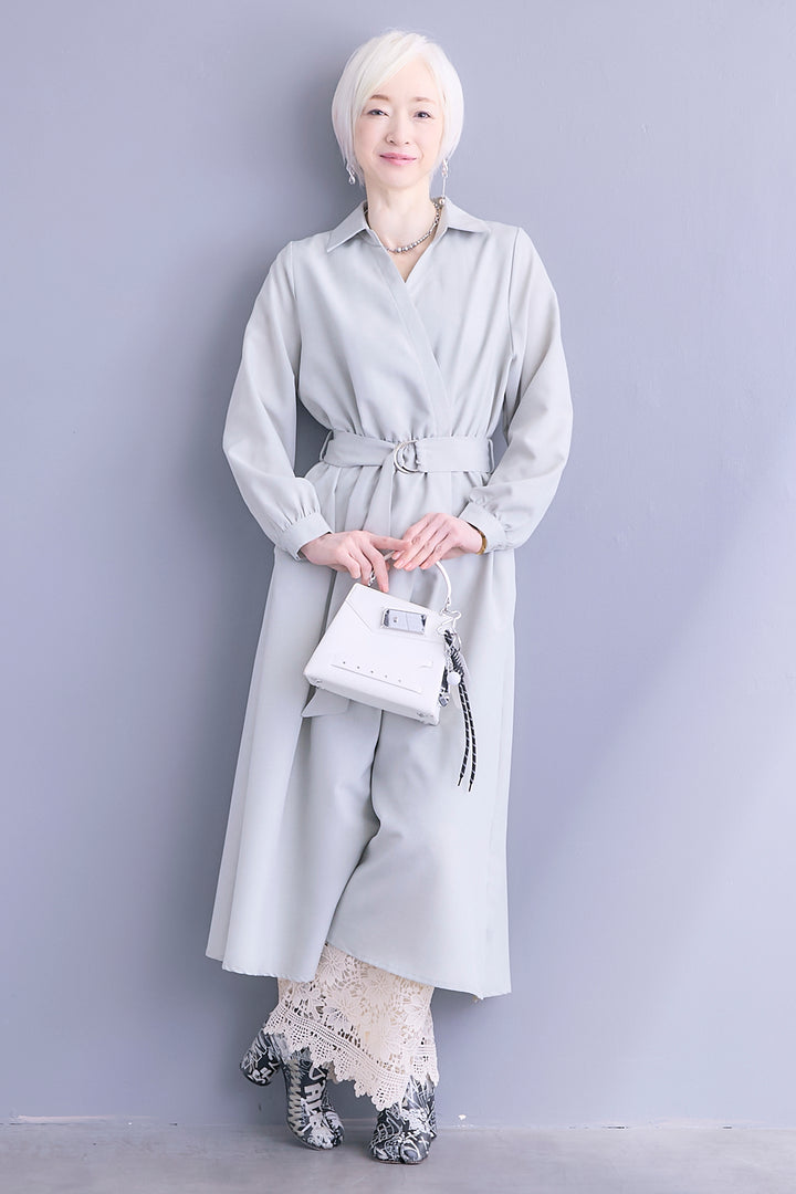 【SET】スキッパーカシュクールシャツワンピース+ケミカルレースパンツ(2set)