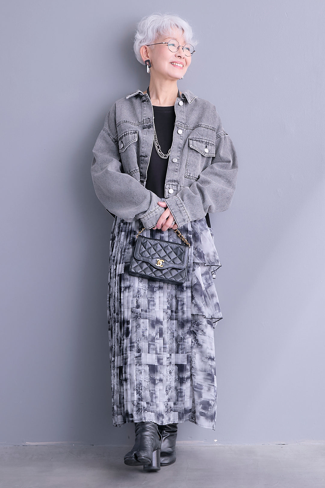 【SET】10ozライトデニムショートジャケット+アシメフラワープリーツドッキングワンピース(2set)