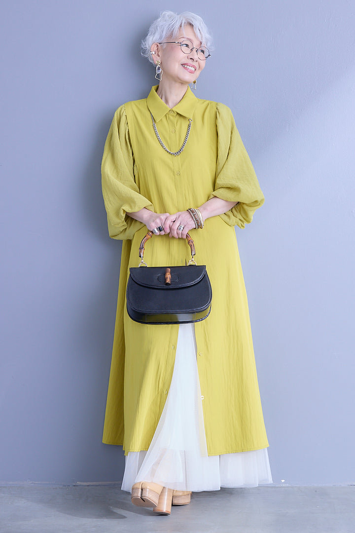 【SET】バルーンスリーブシャツワンピース+ボリュームチュールフレアスカート(2set)