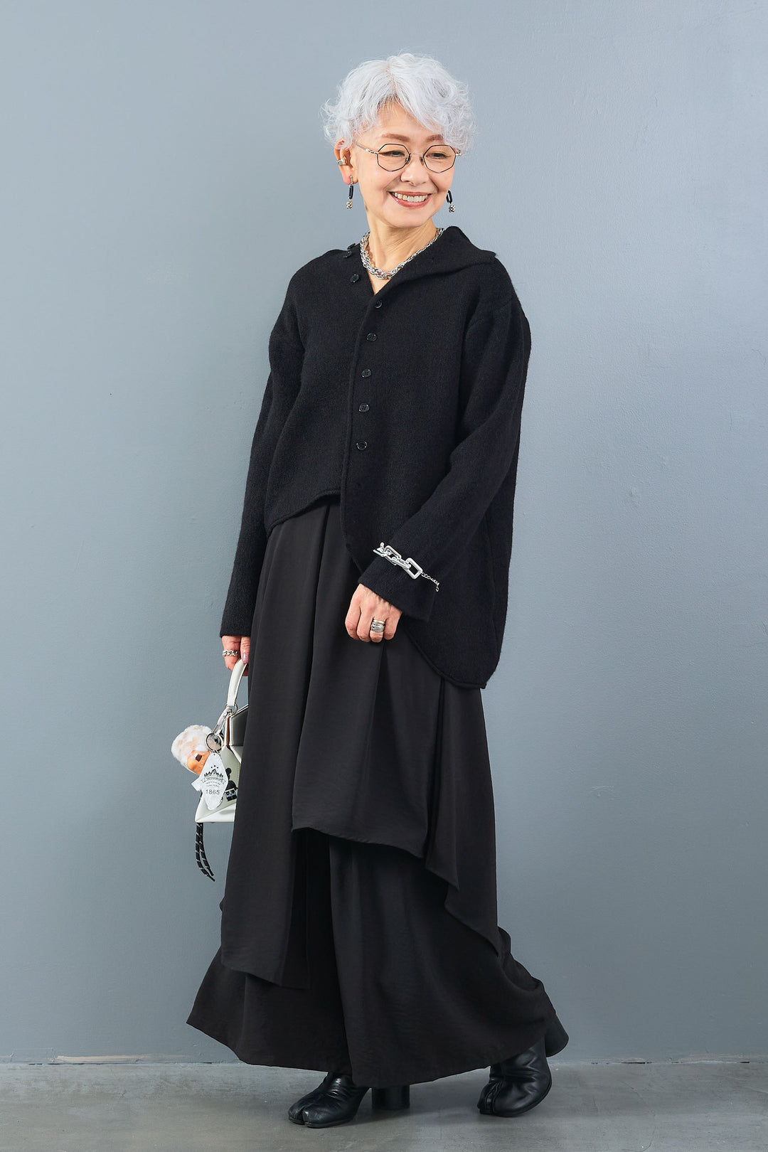 【SET】アシメハイネックボタンニット+アシメレイヤードワイドパンツ(2set)