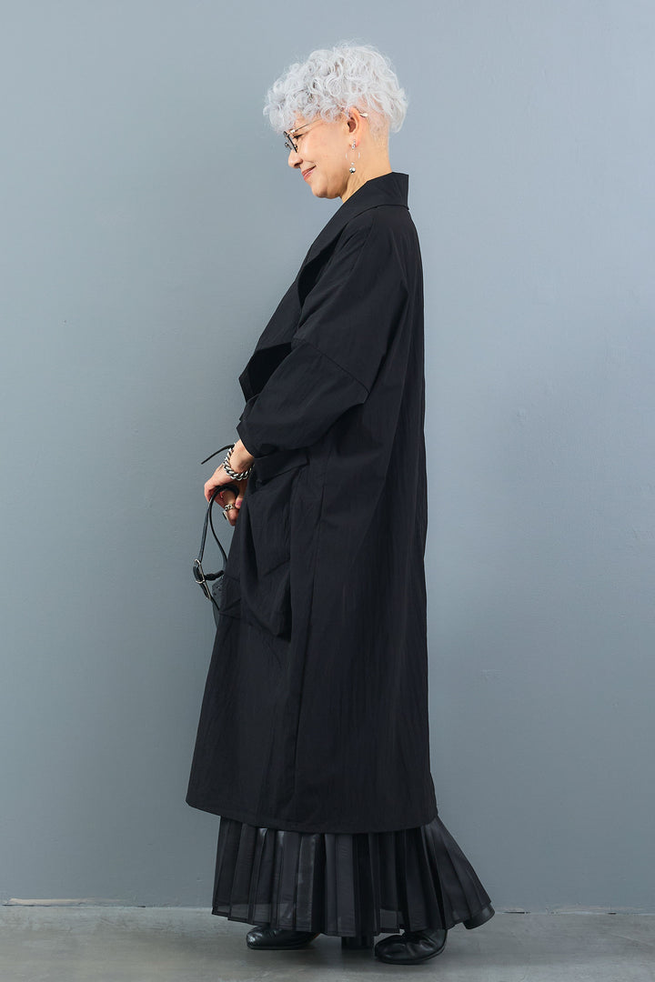【SET】アシンメトリーロンT+ワッシャートレンチライクライトコート+レザーライクプリーツスカート(3set)