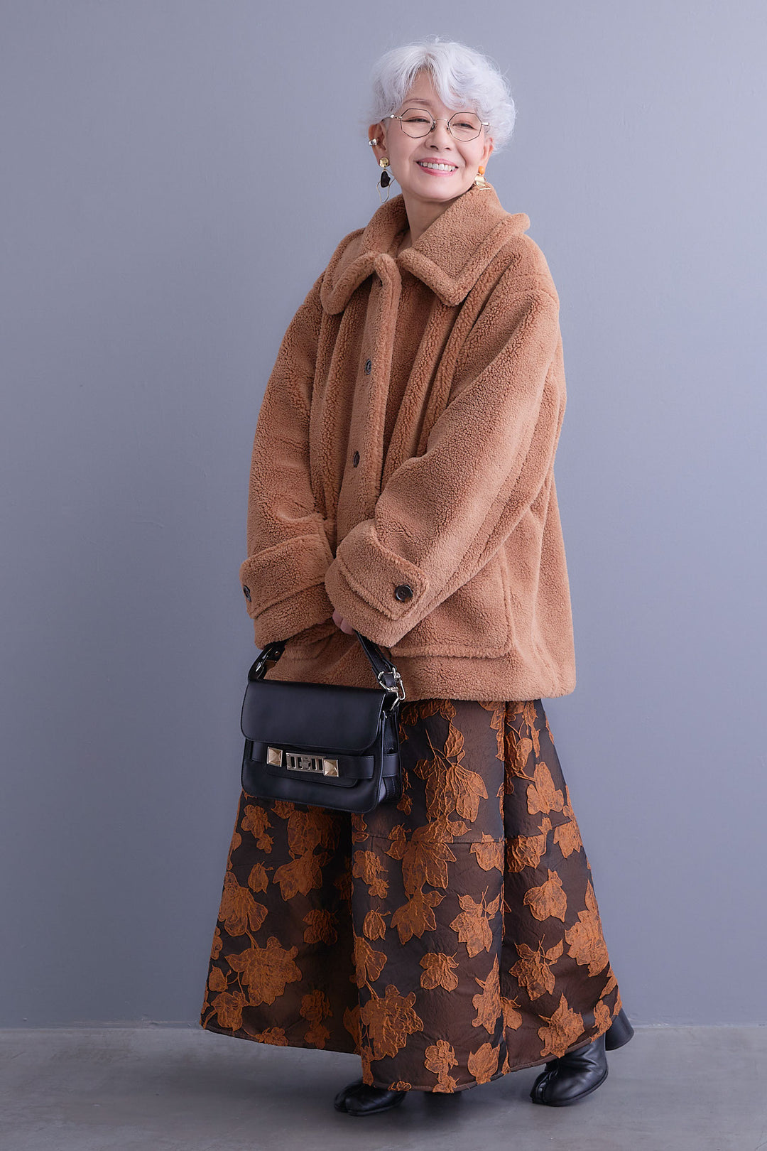 【SET】テディボアフラットカラーコート+ジャガードフラワースカート(2set)