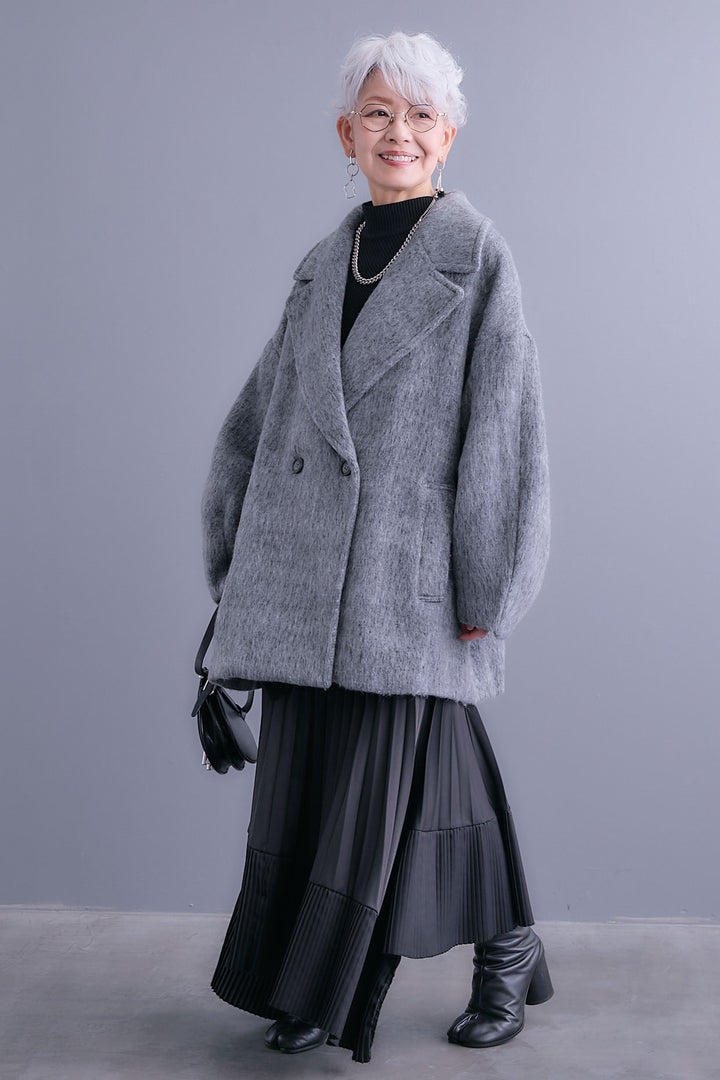 【予約】ワイドラペルコクーンスリーブシャギーコート