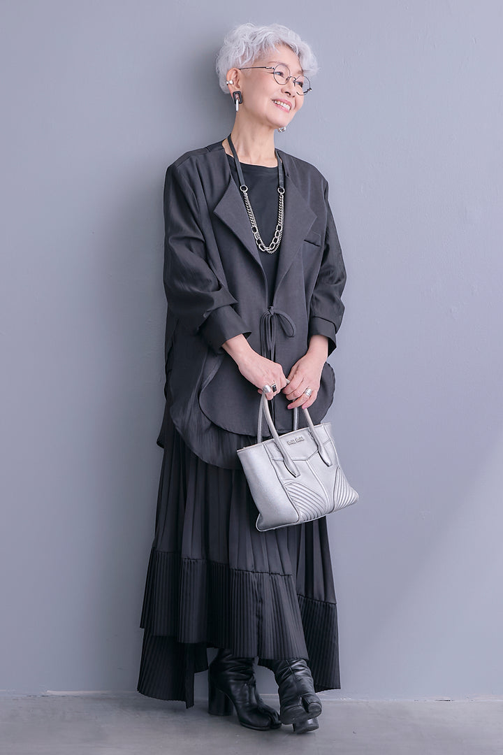 【SET】シアーシャツドッキングジャケット+アシンメトリーロンT+アシンメトリープリーツスカート(3set)