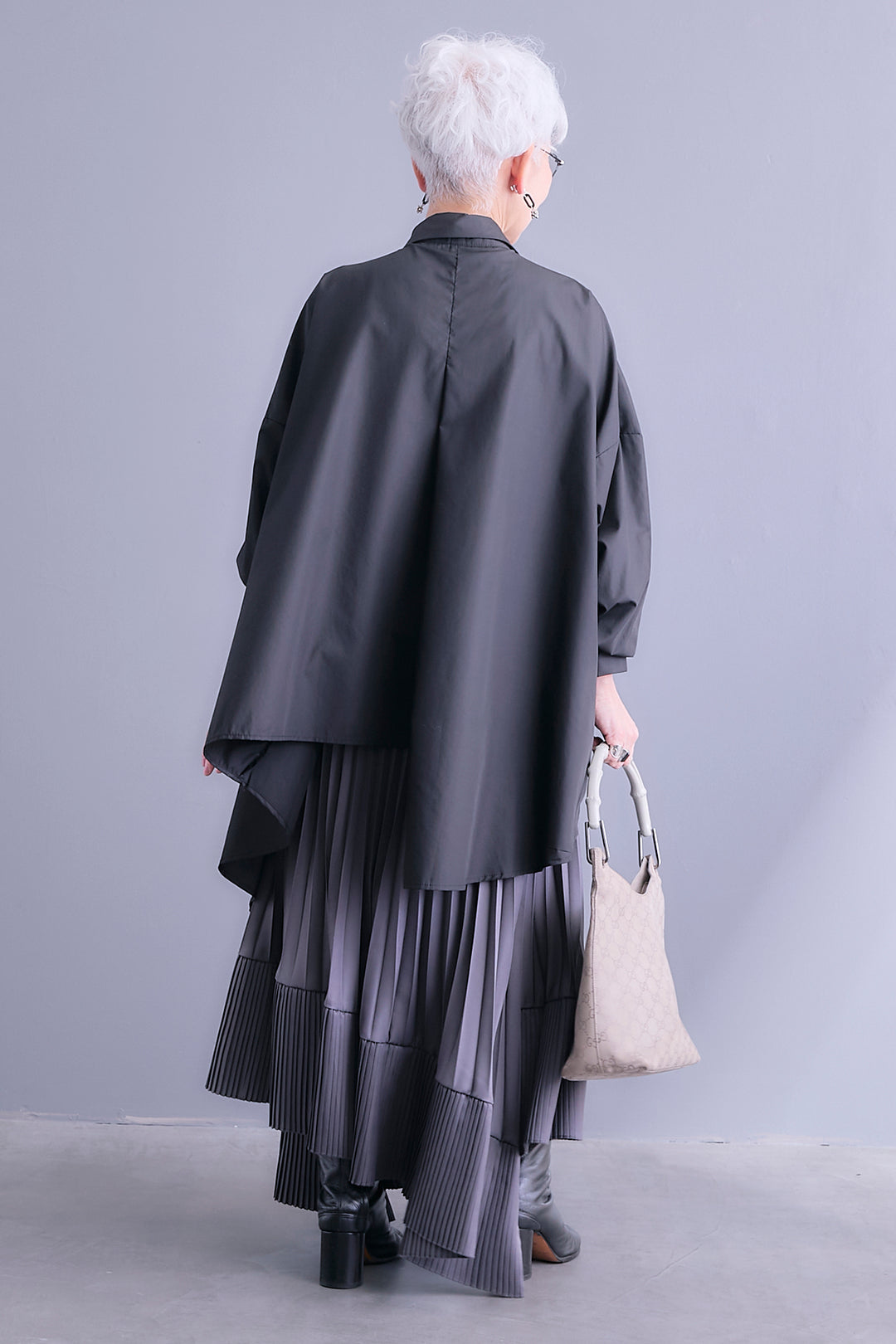 【SET】アシンメトリーロングシャツ+アシンメトリープリーツスカート(2set)