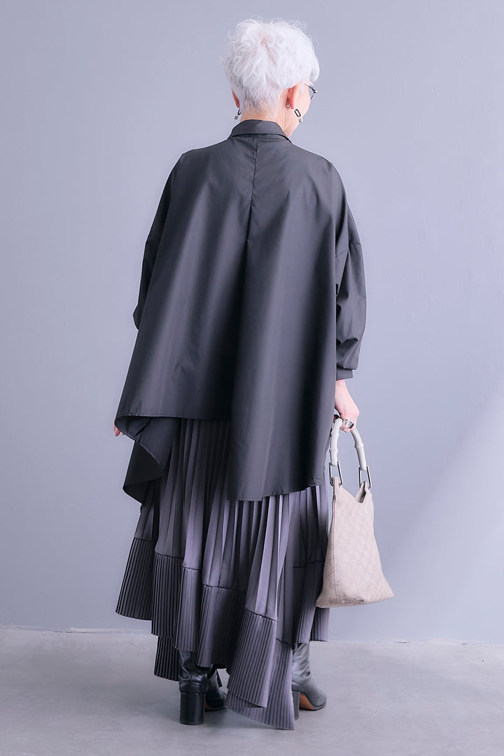 【SET】アシンメトリーロングシャツ+アシンメトリープリーツスカート(2set)