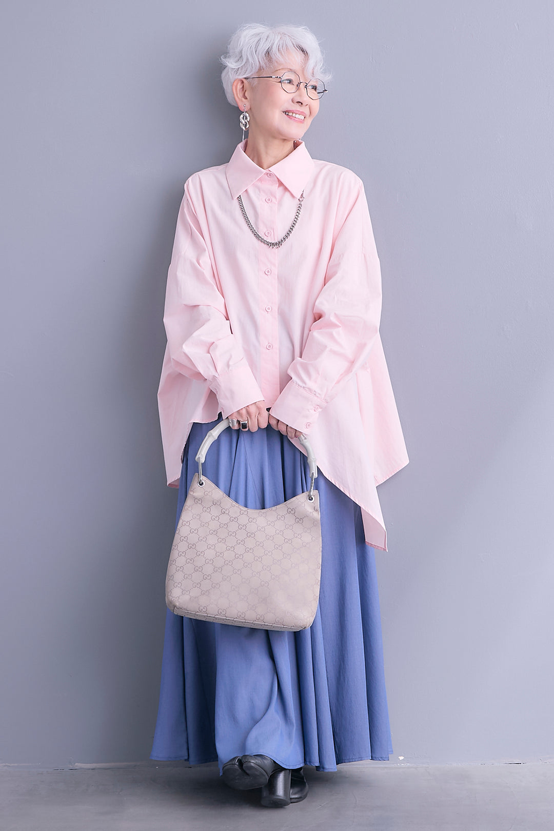 【SET】オーバーサイズアシメシャツ+テンセルデニムフレアスカート(2set)