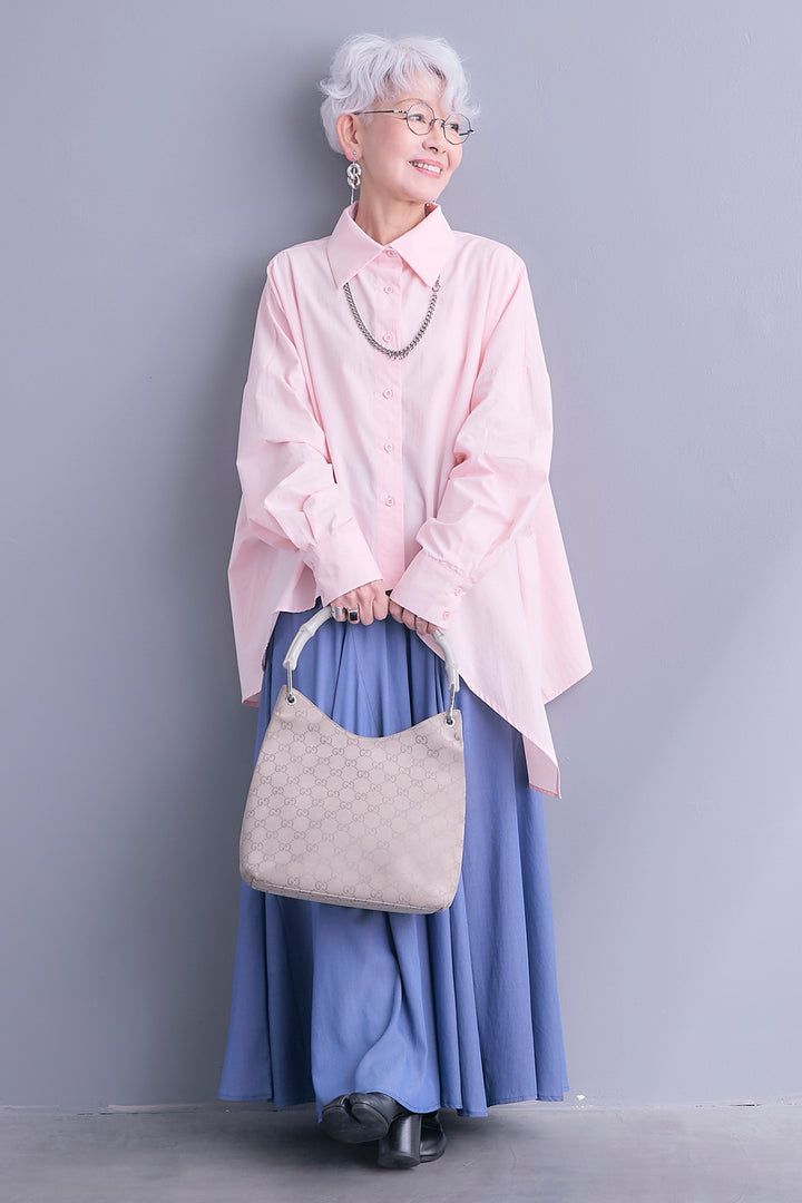 【SET】オーバーサイズアシメシャツ+テンセルデニムフレアスカート(2set)