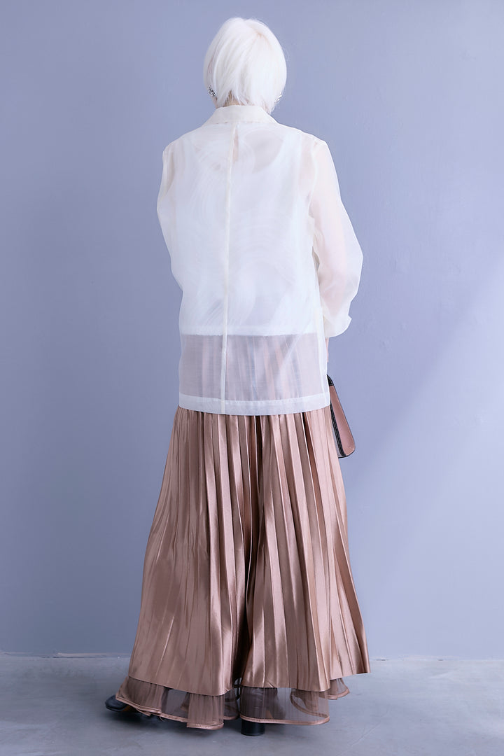 【SET】シアーポプリンダブルテーラードジャケット+ウェーブモチーフスタンドネックブラウス+2WAYラメサテンプリーツ×シアーティアードチュールスカート(3set)