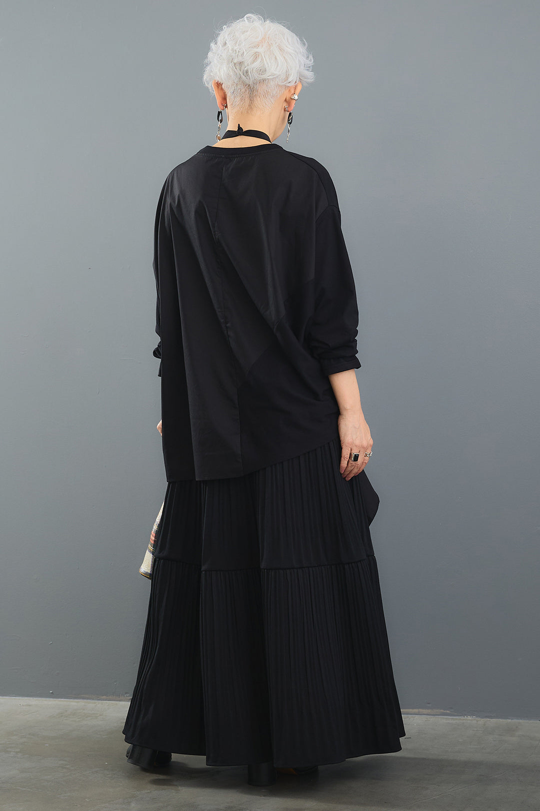 【SET】ドレープアシンメトリートップス+ニットプリーツティアードスカート(2set)