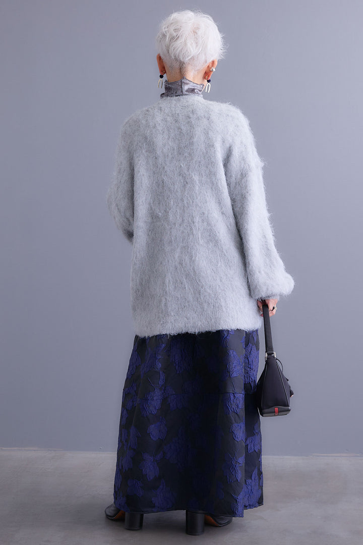 【SET】クラッシュベロアハイネックシアートップス+シャギーVネックニットカーディガン+ジャガードフラワースカート(3set)