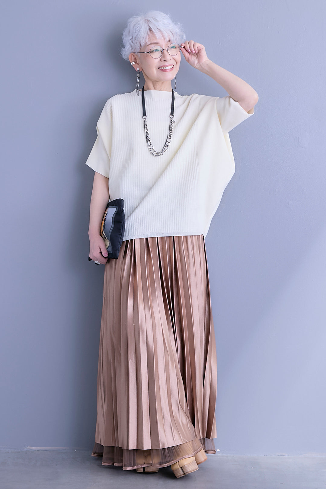 【SET】アップスリーブニットプルオーバー+2WAYラメサテンプリーツ×シアーティアードチュールスカート(2set)