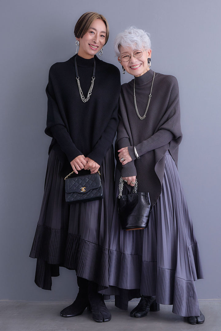 【SET】アシンメトリーオーバーニット+シャギーテーラードコート+アシンメトリープリーツスカート(3set)