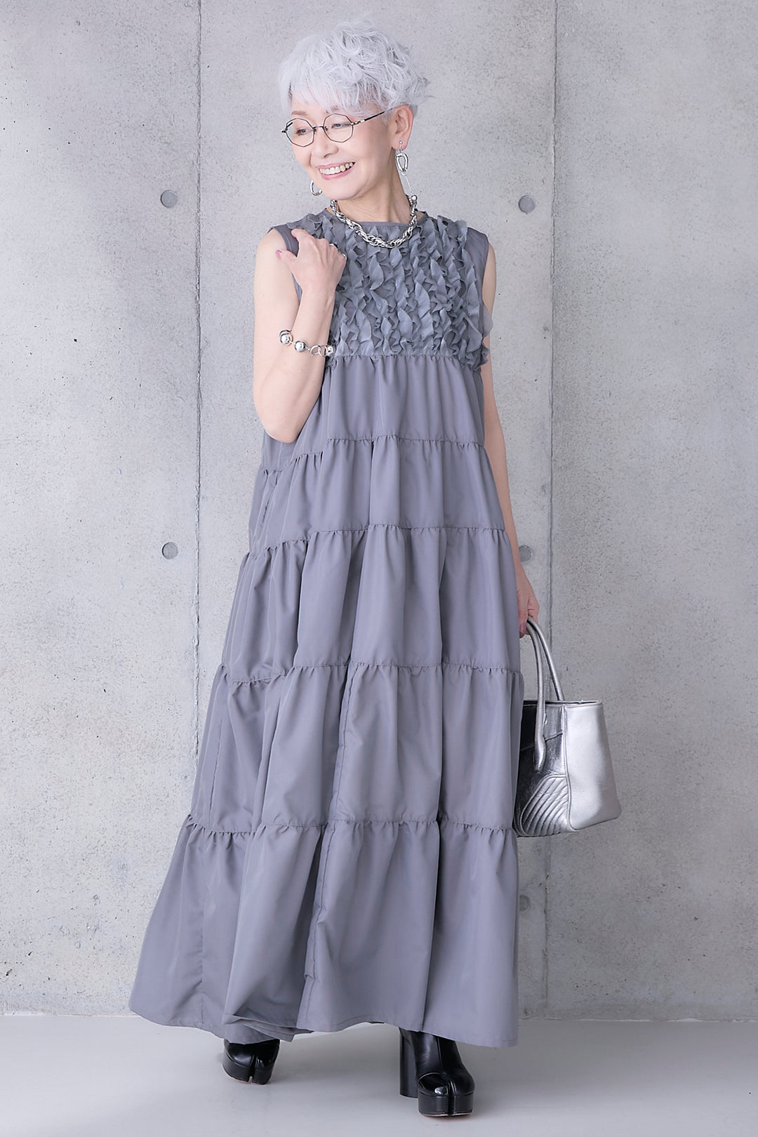 【SET】グロッシーフリルティアードワンピース+グロッシーフリルティアードワンピース(2set)