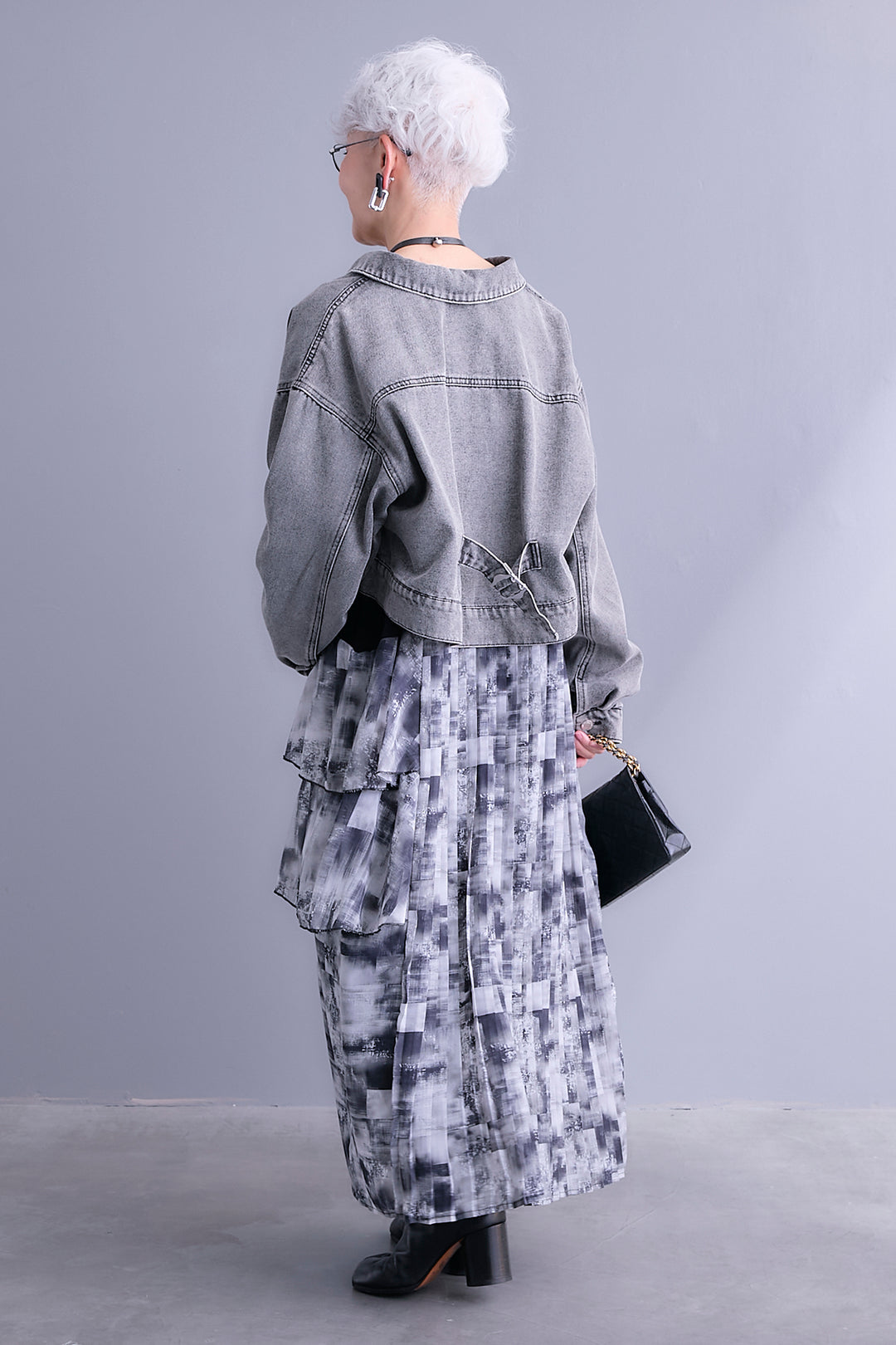 【SET】10ozライトデニムショートジャケット+アシメフラワープリーツドッキングワンピース(2set)