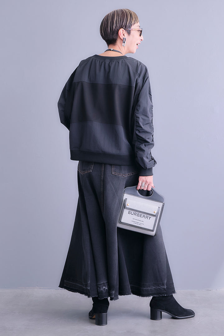 【SET】フロントZIPシャーリングスリーブトップス+プリーツタックデニムスカート(2set)