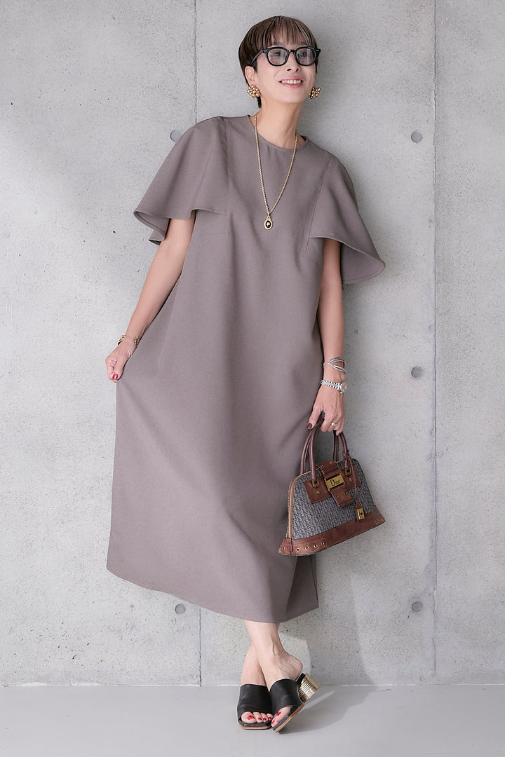 【予約】リネンタッチケープデザインワンピース
