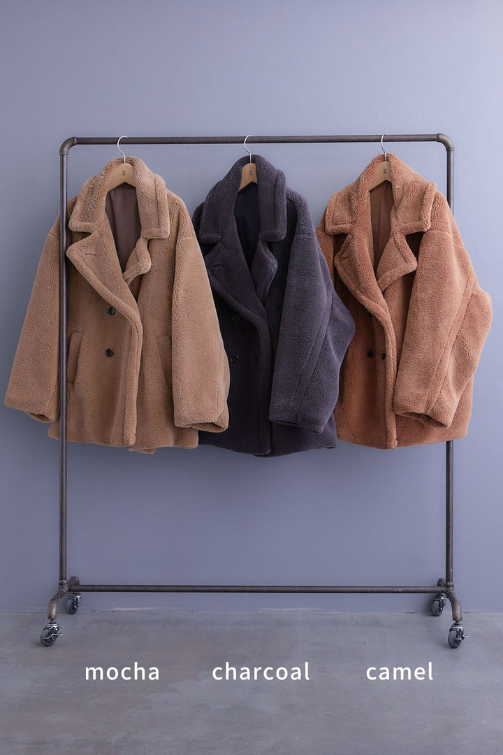 【SET】アシンメトリーオーバーニット+テディボアミディコート+アシンメトリープリーツスカート(3set)