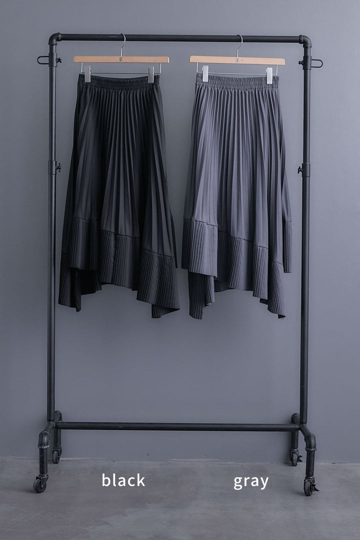 【SET】アシンメトリードレープレイヤードニット+アシンメトリープリーツスカート(2set)