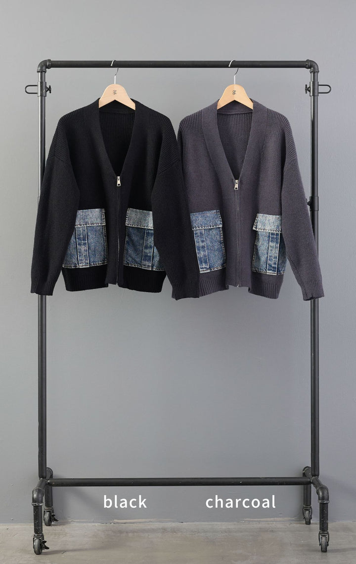 【予約】デニムポケットZIPニットカーディガン