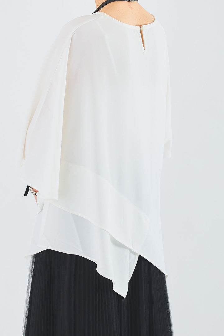 【予約】ジョーゼットシフォンケープアシンメトリーブラウス