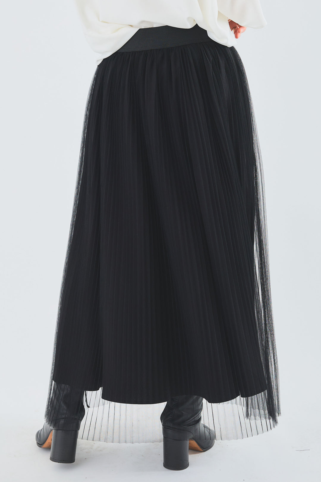 【SET】ジョーゼットシフォンケープアシンメトリーブラウス+シアーチュールプリーツスカート(2set)