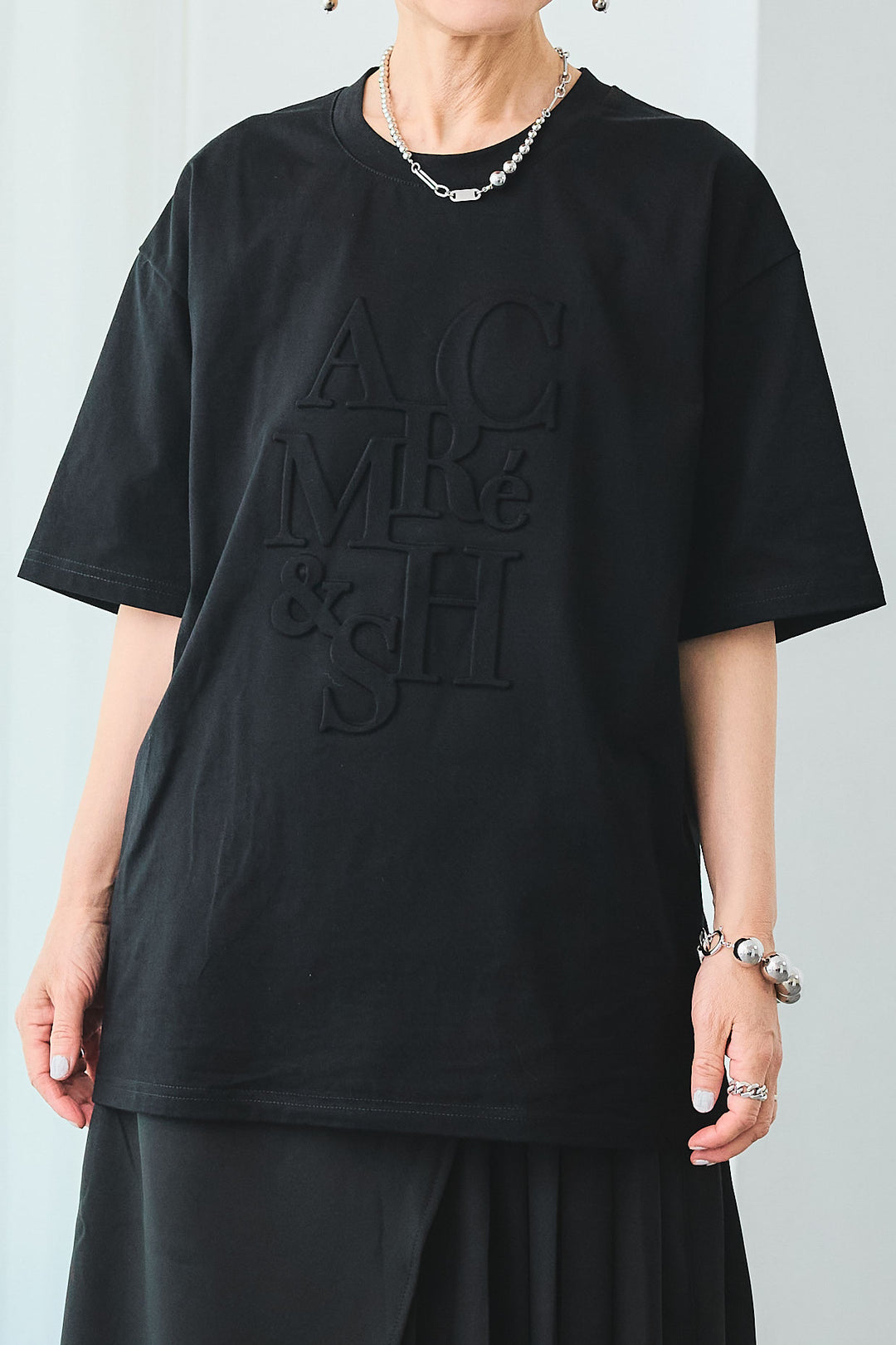 【SET】エンボスロゴオーバーT+ドットチュールフレアスカート(2set)