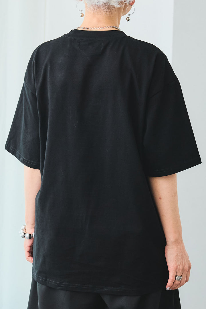 【SET】エンボスロゴオーバーT+ラップデザインアシメプリーツワイドパンツ(2set)