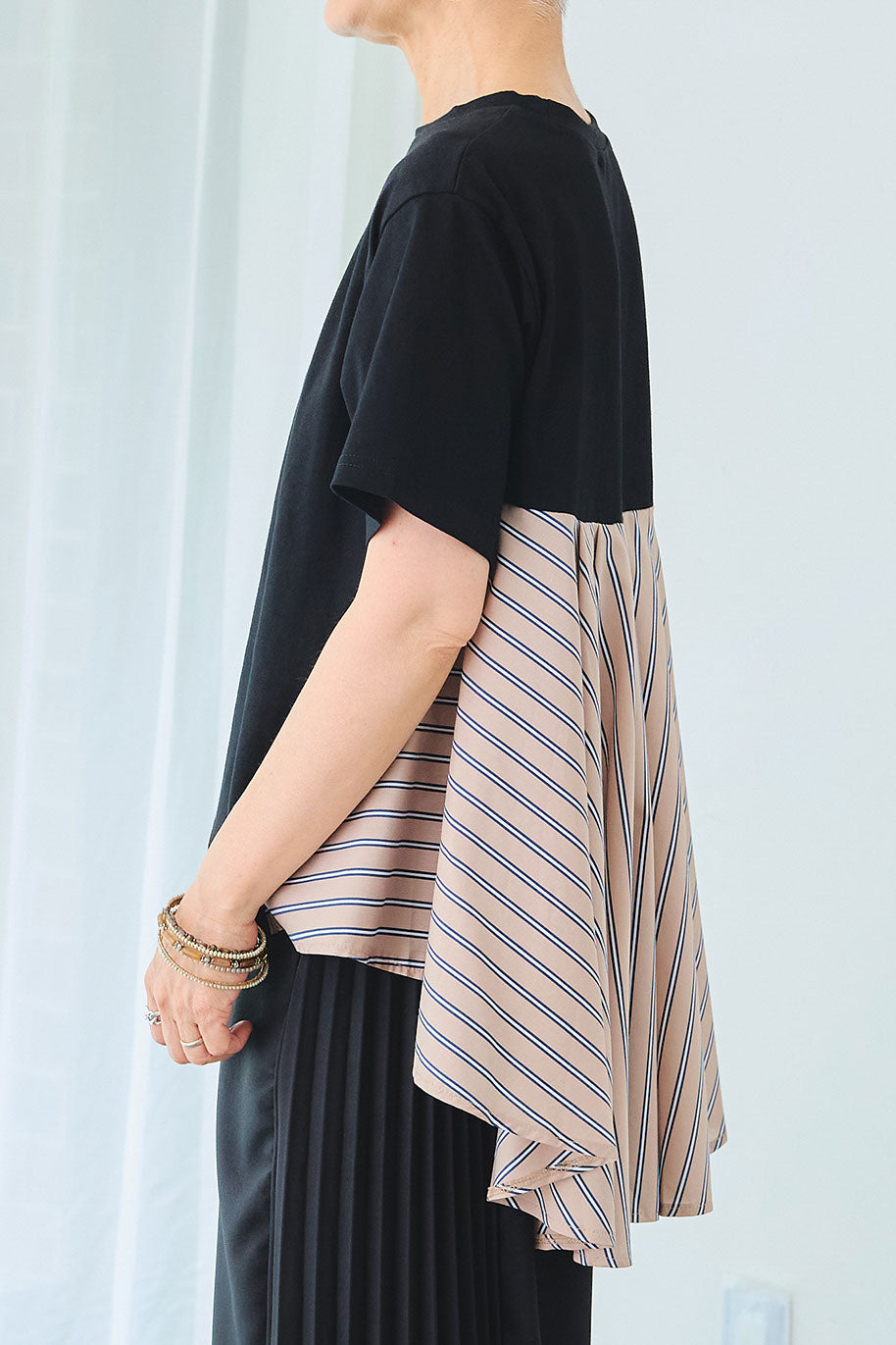 【予約】ストライプドッキングバックロングT