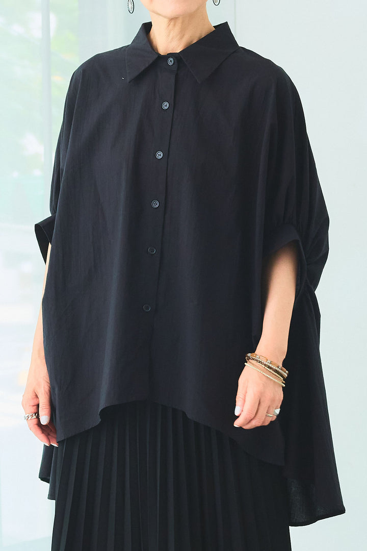 【SET】ドロップスリーブバックロングオーバーシャツ+ドットチュールフレアスカート(2set)