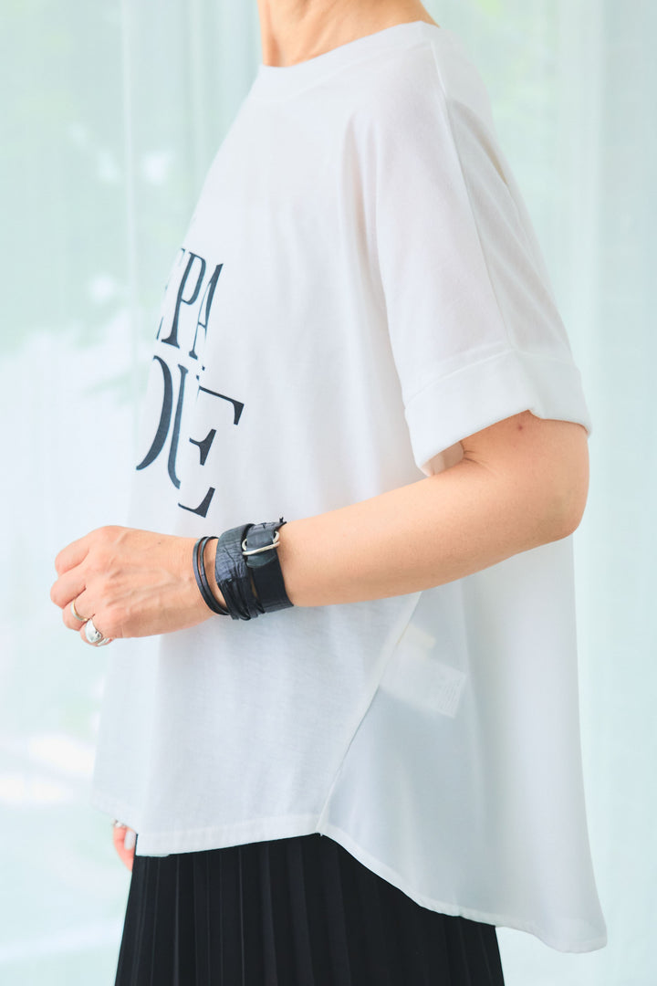 【SET】ÉPANOUEバックシフォンフレアロゴT+アシンメトリーラッフルプリーツスカート(2set)