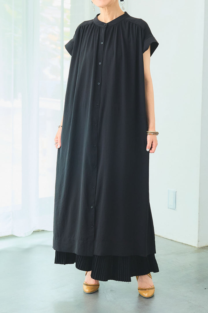 【SET】フレアフレンチスリーブギャザーシャツワンピース+アシンメトリーラッフルプリーツスカート(2set)