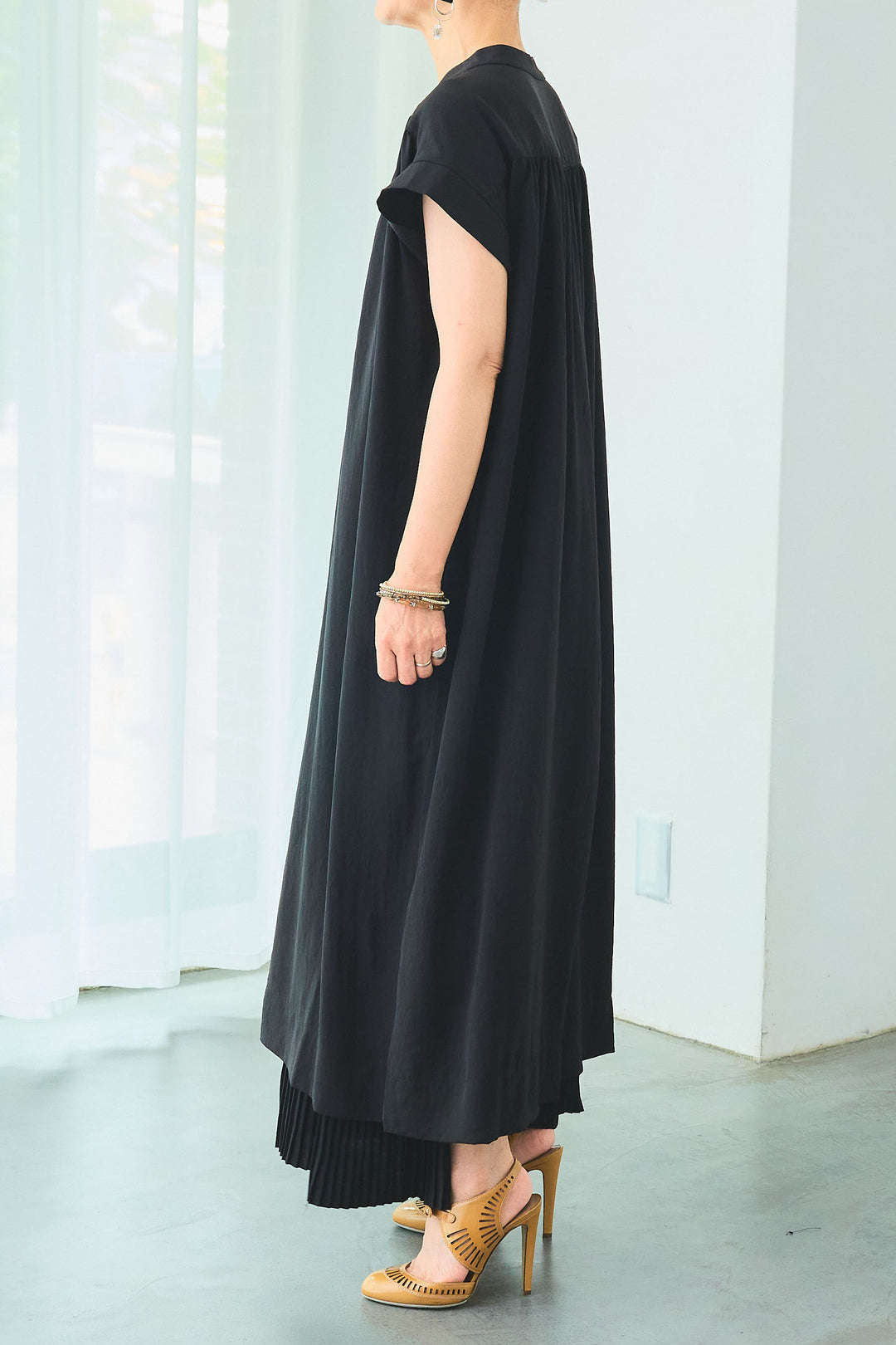 【SET】フレアフレンチスリーブギャザーシャツワンピース+アシンメトリーラッフルプリーツスカート(2set)
