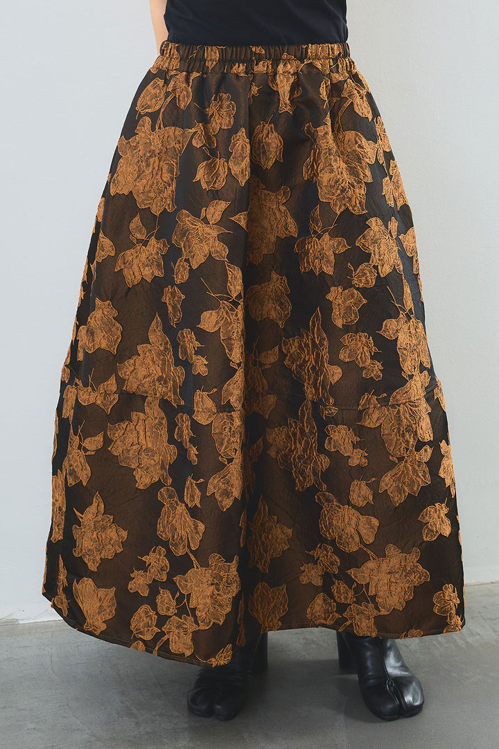 【SET】ボリュームスリーブモックネックプルオーバー+ジャガードフラワースカート(2set)