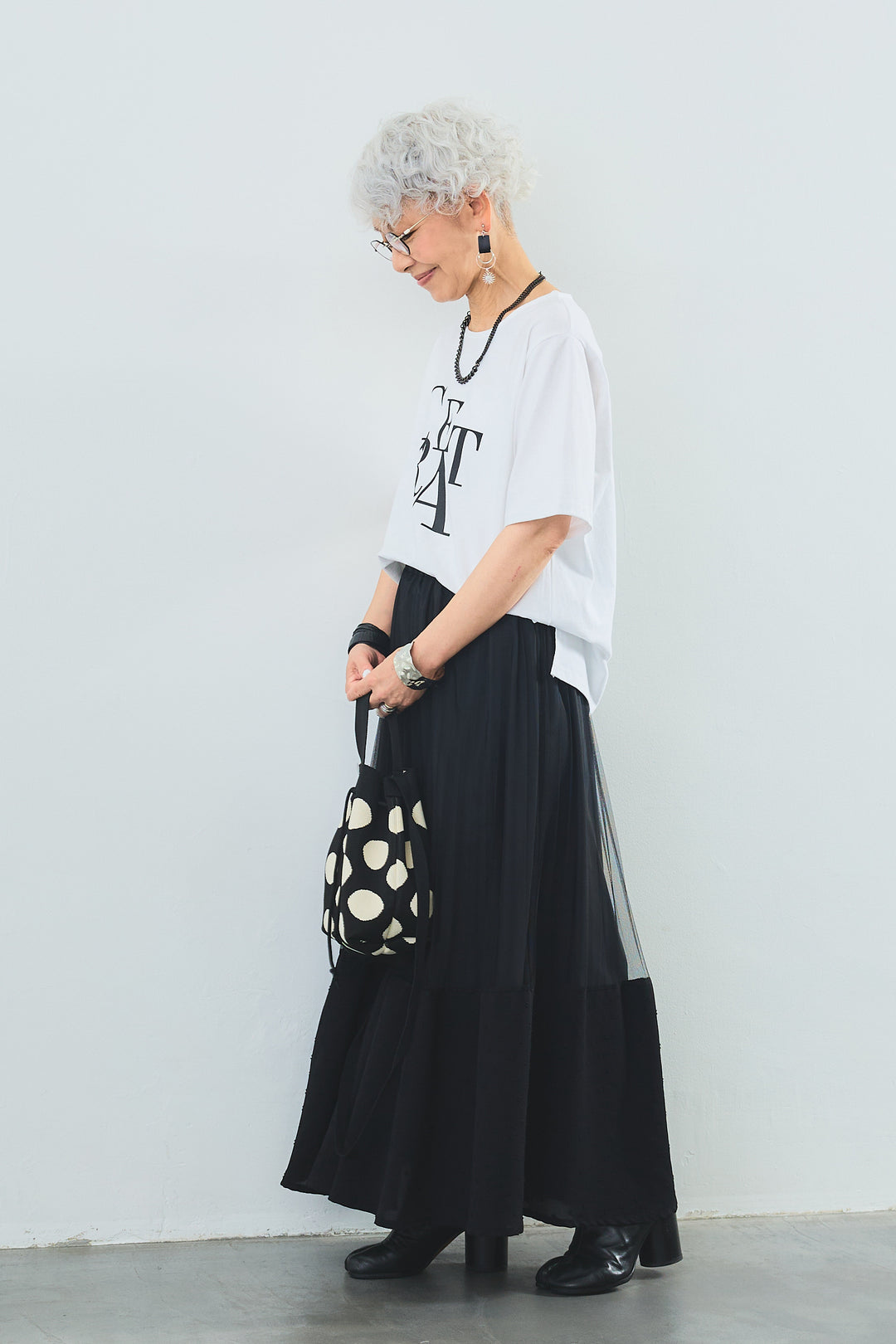 【SET】"CREAT"オーバースリットT+プリーツチュールレイヤードスカート(2set)