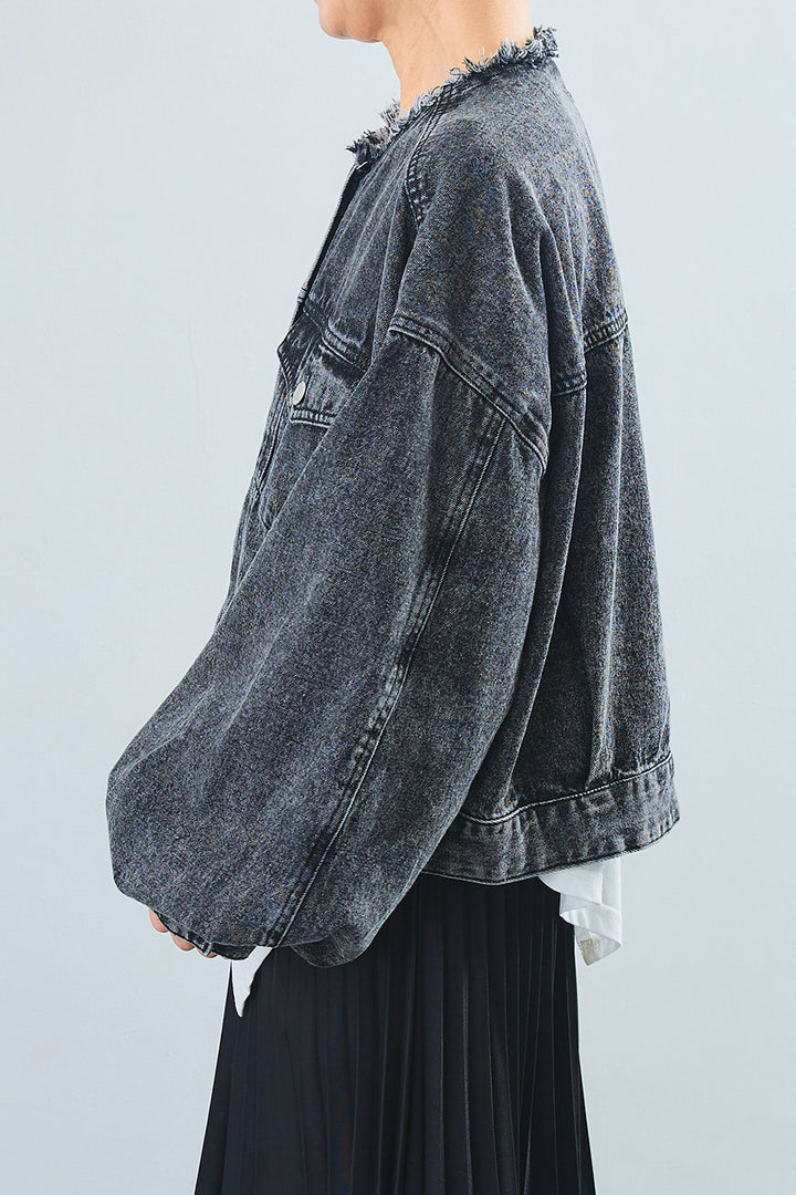 【SET】"JOURNÉE"フロッキーロゴフレンチスリーブT+ボリュームスリーブノーカラーデニムジャケット+アシンメトリープリーツスカート(3set)